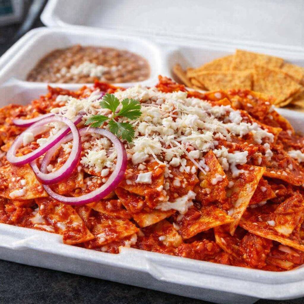 Chilaquiles Rojos con Arrachera