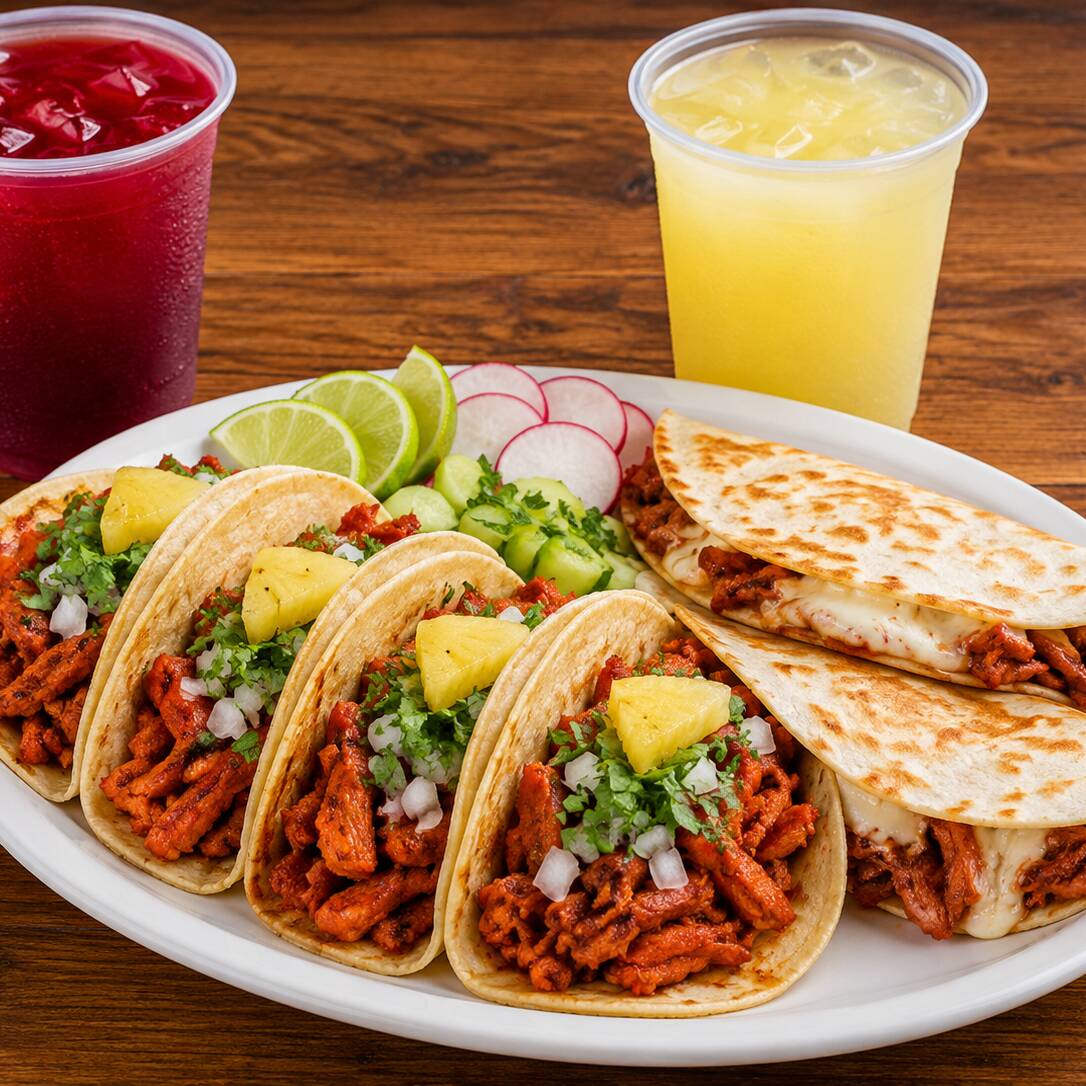 4 Tacos Pastor + Gringa de Pastor Agua Natural