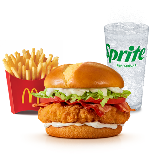 Composto por pão tipo brioche com batata, o novo molho Ranch (um delicioso molho emulsionado à base de especiarias e creme de leite), bacon em fatias, alface americana, tomate e carne 100% de peito de frango, temperada e empanada, acompanhamento e bebida.