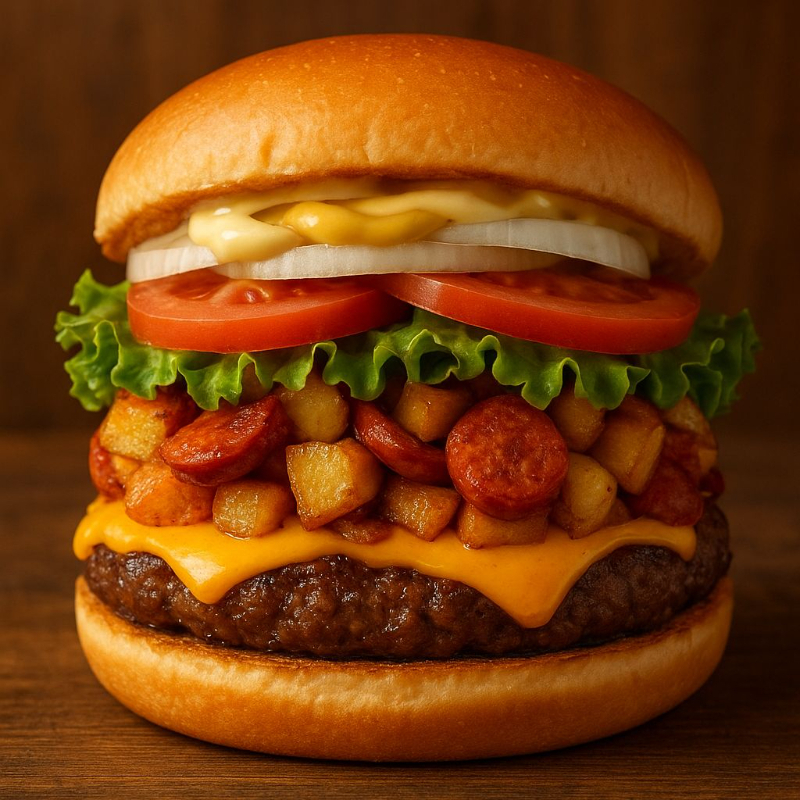 Hamburguesa con Papas con Chorizo