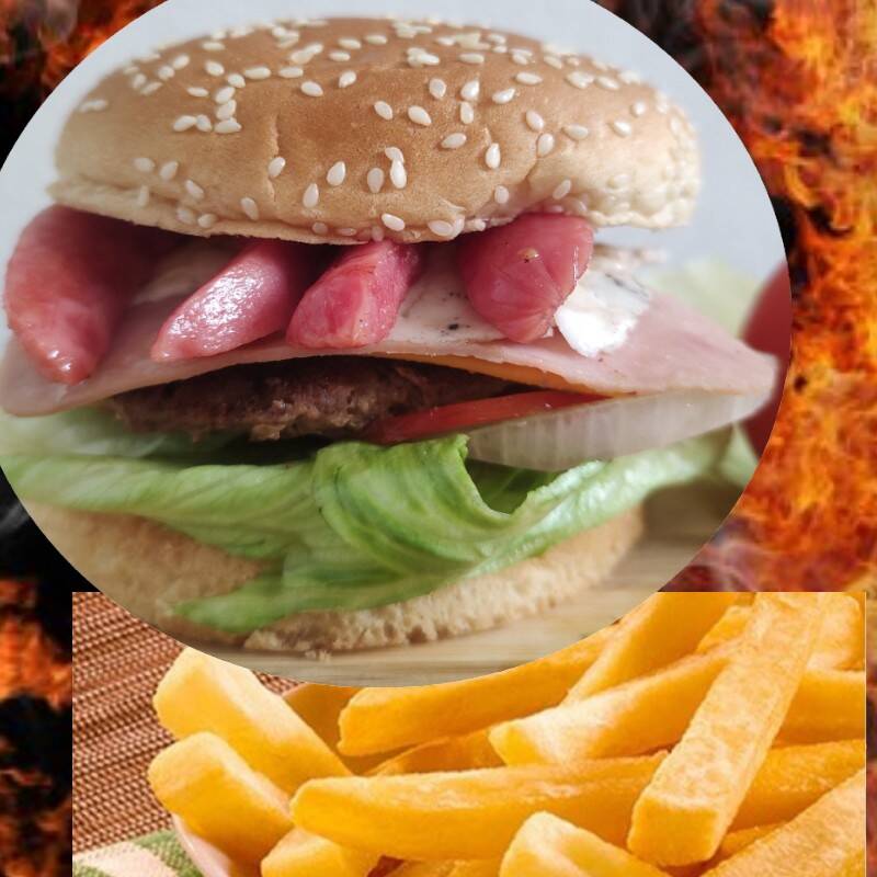 HAMBJURGUESA DE SALCHICHA CON PAPAS