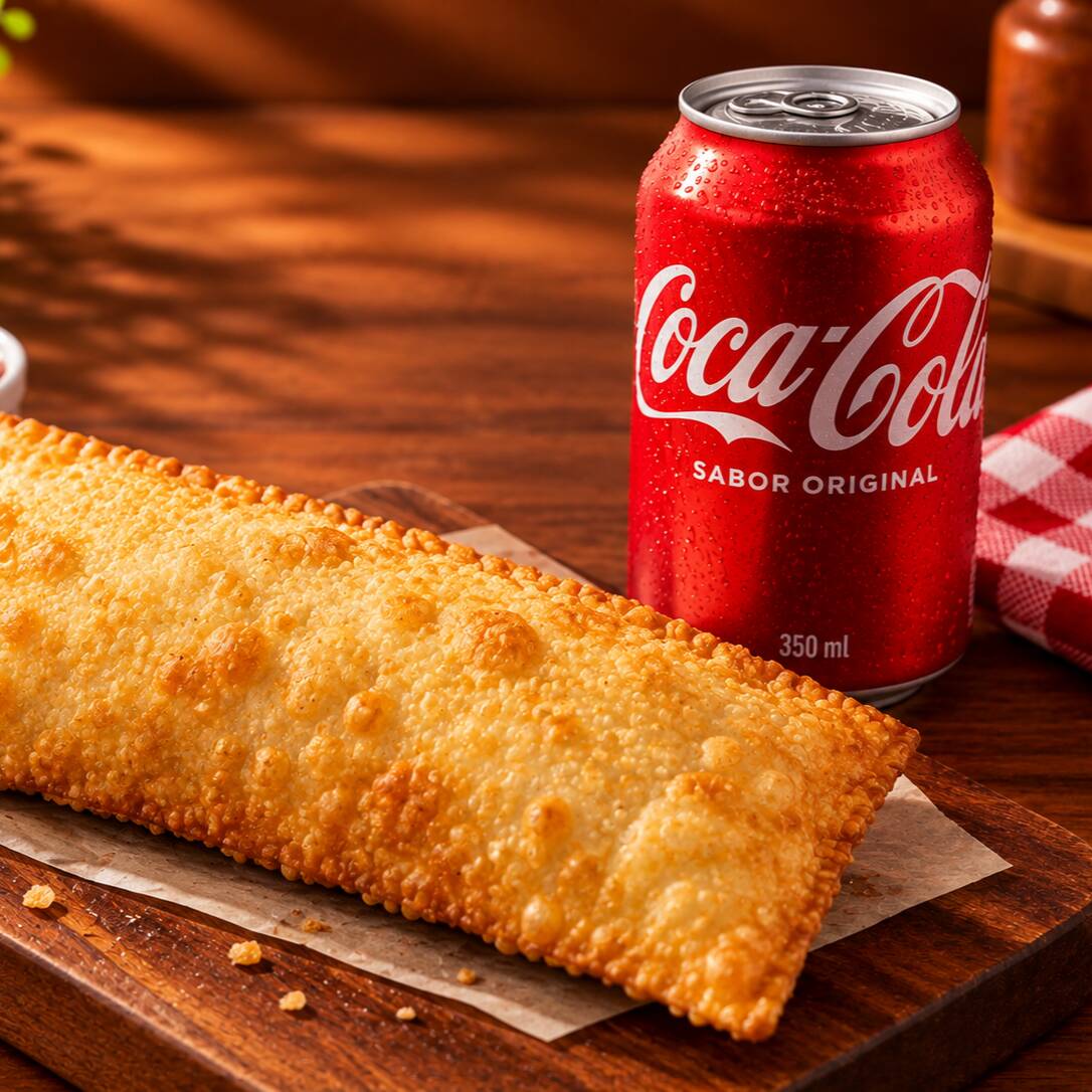 Seu pastel favorito acompanhado de uma Coca-Cola bem geladinha! O combo inclui 1 pastel salgado à sua escolha e 1 lata de Coca-Cola de 350ml. Escolha o sabor do seu pastel e aproveite essa combinação clássica, perfeita para matar a fome e deixar seu dia mais gostoso!