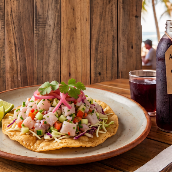 Tostada de Pescado + Agua del Dia