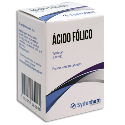 Acido Folico 5 Mg Caja con 20 Tabletas