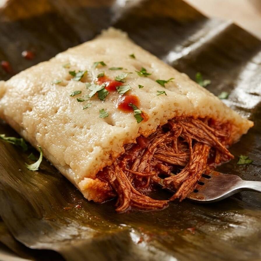 TAMAL DE CARNE EN SALSA ROJA