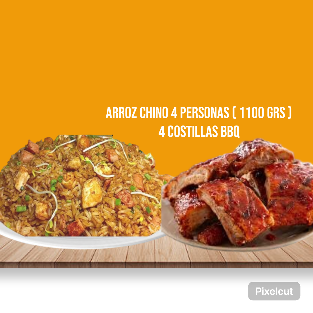Arroz Chino 4 Personas más 4 Costillas BBQ