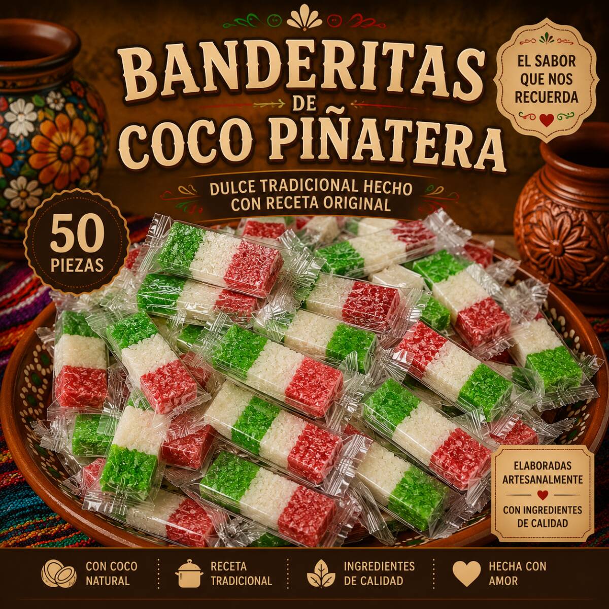 Banderitas de Coco Piñatera 50pzas
