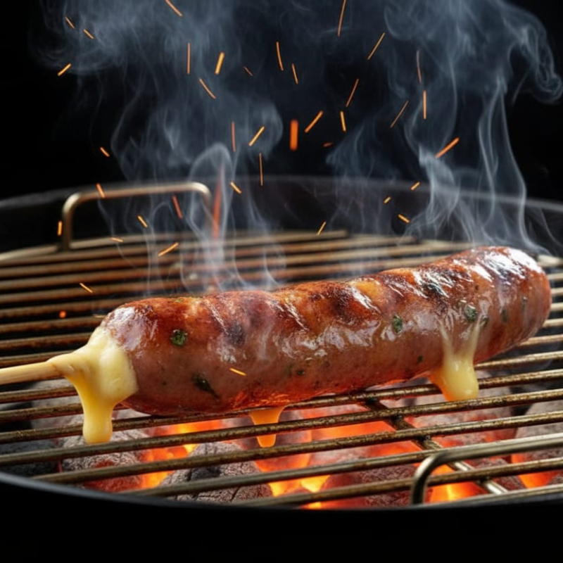 Espeto de Toscana artesanal, diferente das toscanas comuns, com aquele queijo que faz o diferencial