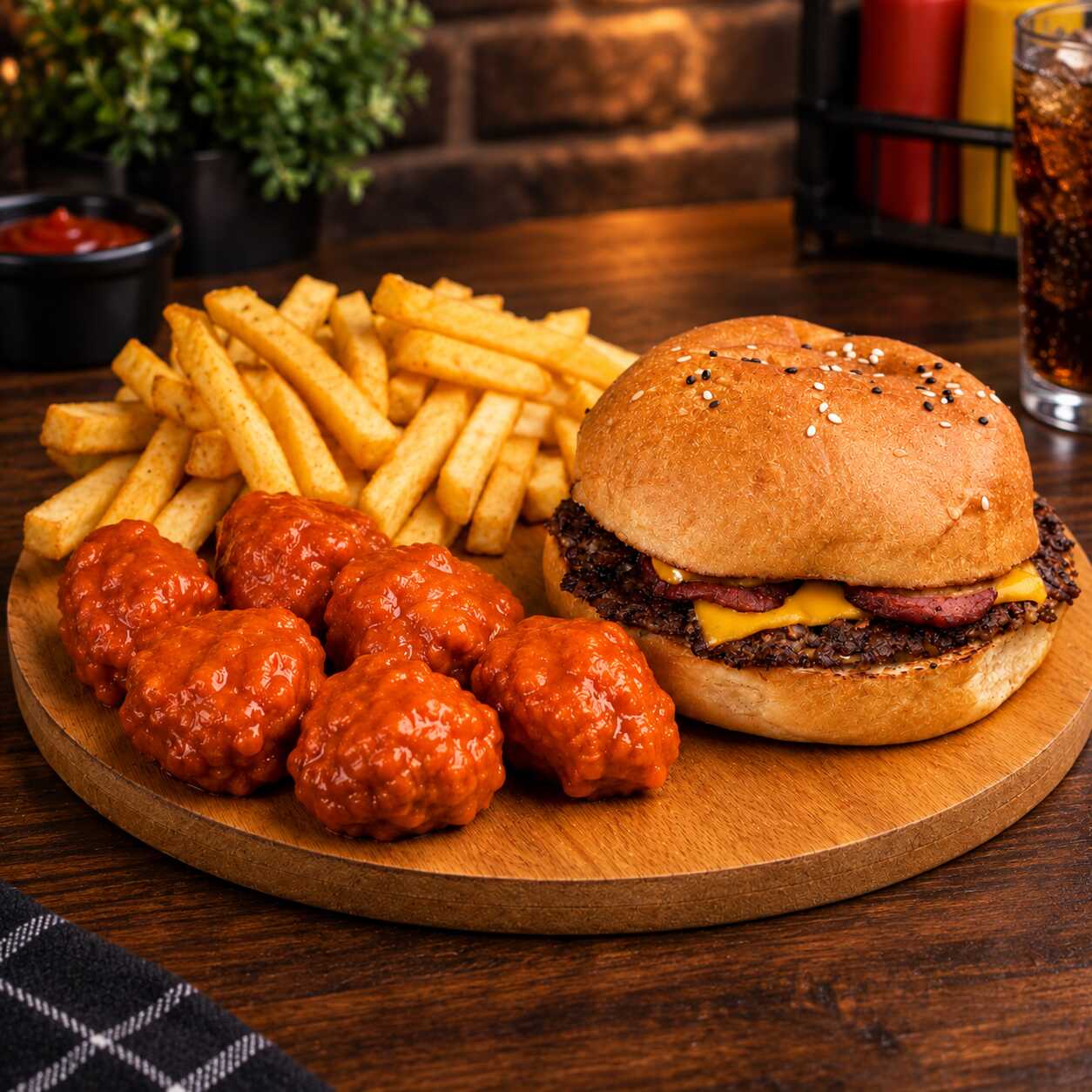 BACON CHEESE + 6Pz BONELESS + PAPAS
