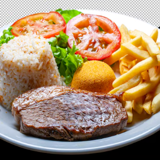 Churrasco con Papas Fritas y Arroz