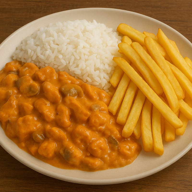 Arroz e batata frita.
