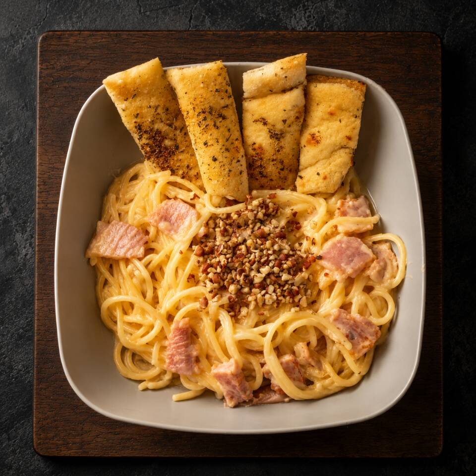 Pasta Gorgonzola con Tocino y Nuez