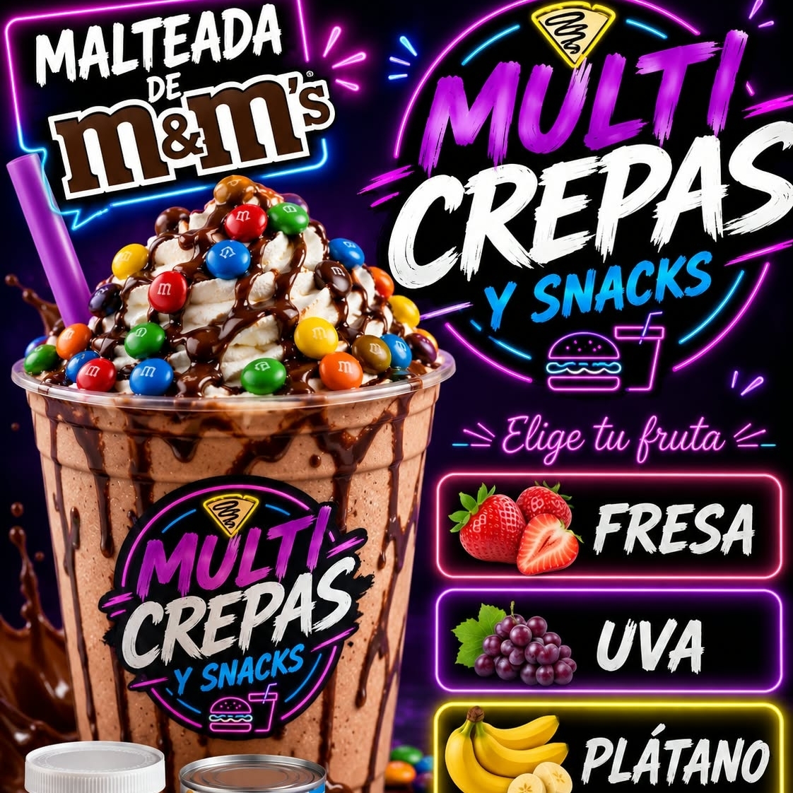 Malteada de m&m's nutella seríal chantillí