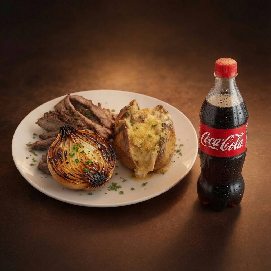 1/4 DE ARRACHERA + PAPA + CEBOLLA Y COCA 500 ML