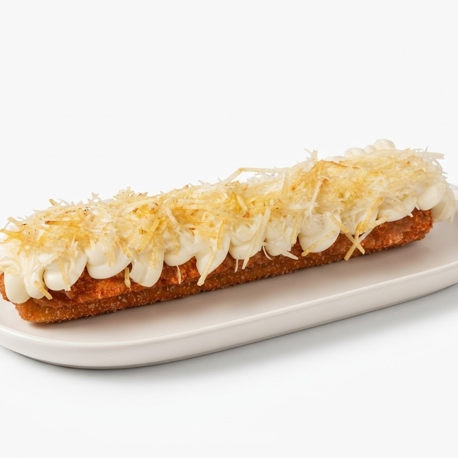 Requeijão cremoso, queijo ralado e batata palha.