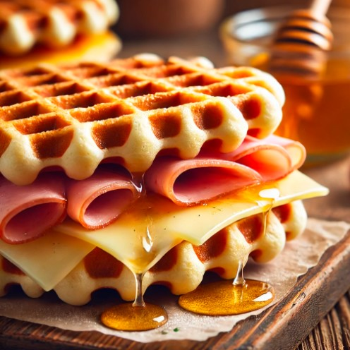 Waffle Tradicionales Queso, Jamón y Miel