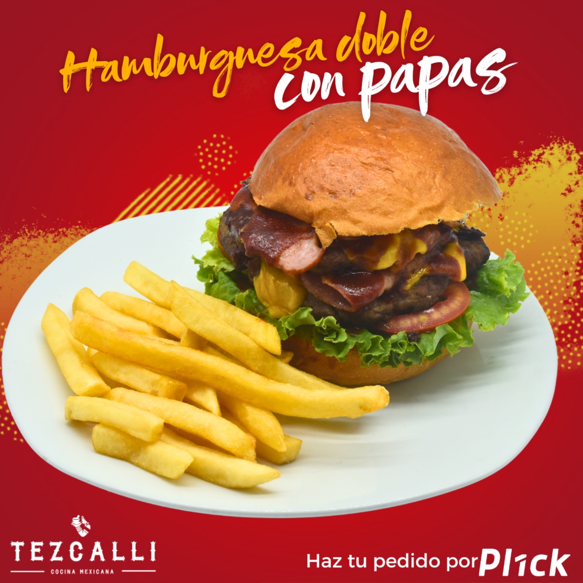 Hamburguesa doble con papas