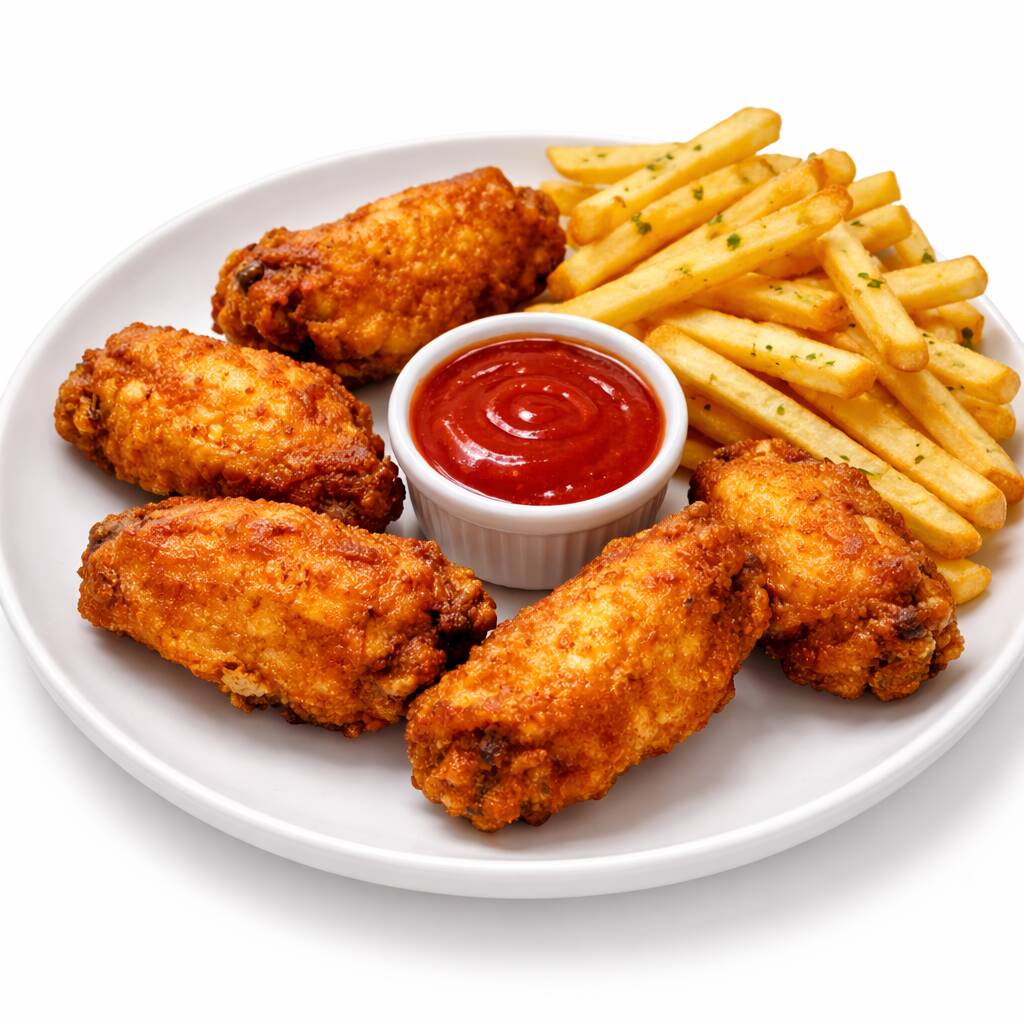 Alitas y papas fritas (5 unidades grandes)