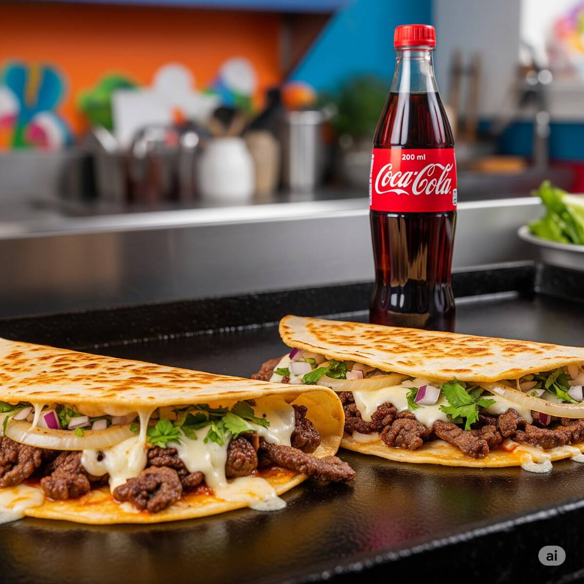 4 Quesadillas de Carne Azada y 2 Coca Cola 200 ML