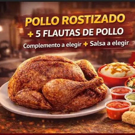 POLLO ROSTIZADO + 5 FLAUTAS DE POLLO