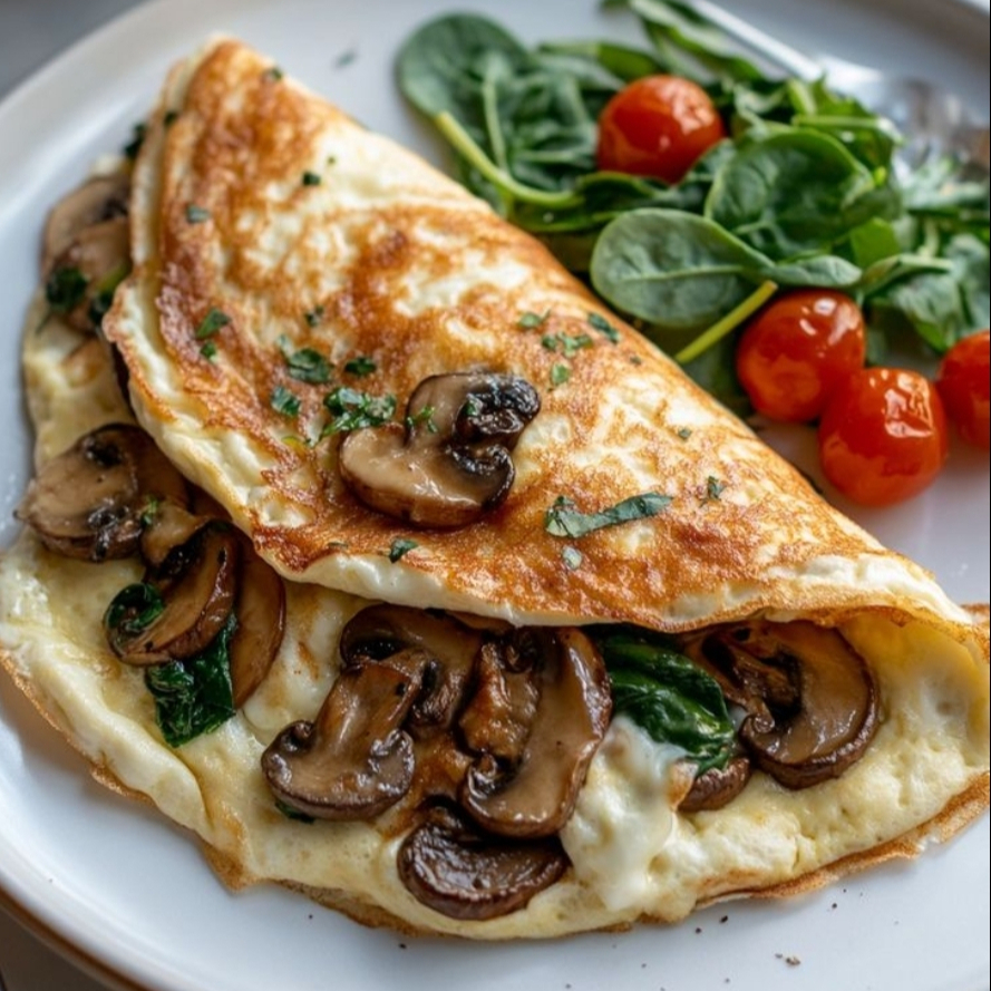 Omelette jamón, queso, champiñón y tocino