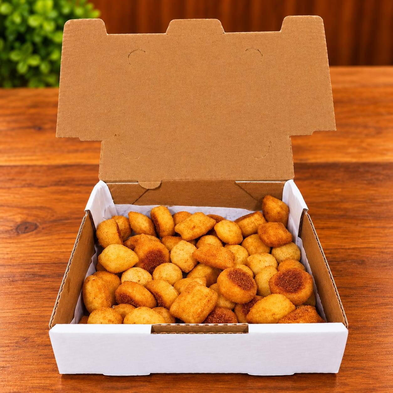 Delicie-se com 50 minis salgados de 16g , com a melhor massa feita a base de batata, muito crocante e saborosa.