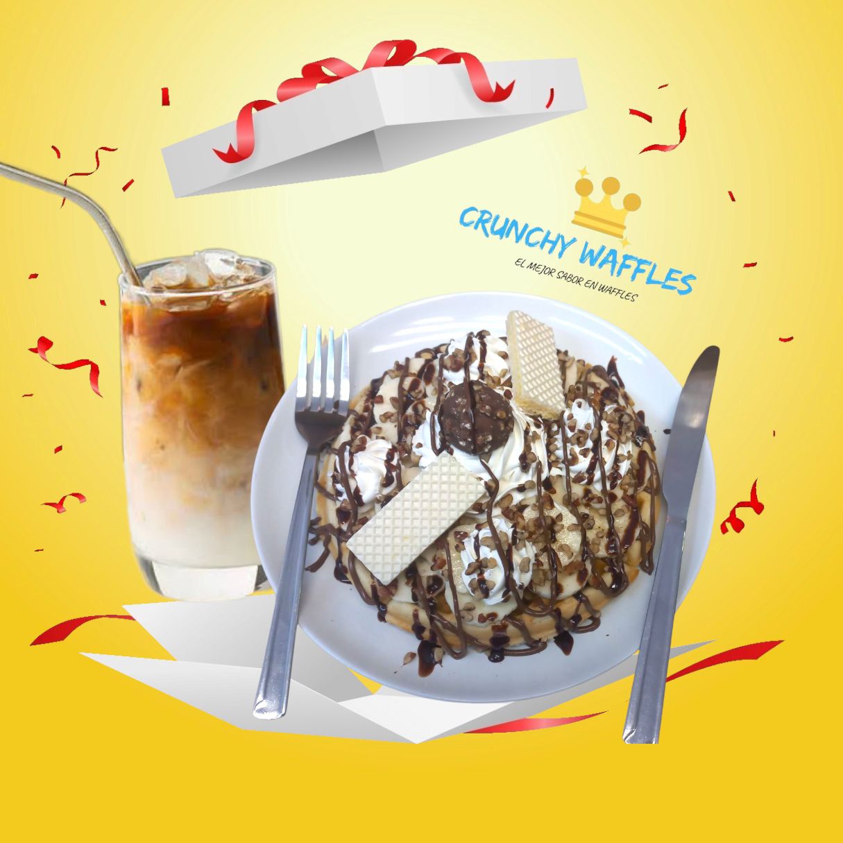 Waffle Especial FERRERO y Latte Frio 16oz