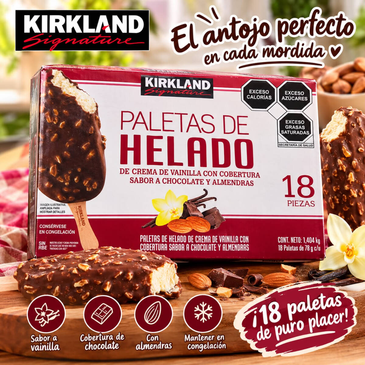 Caja de paletas de helado con chocolate y almendra