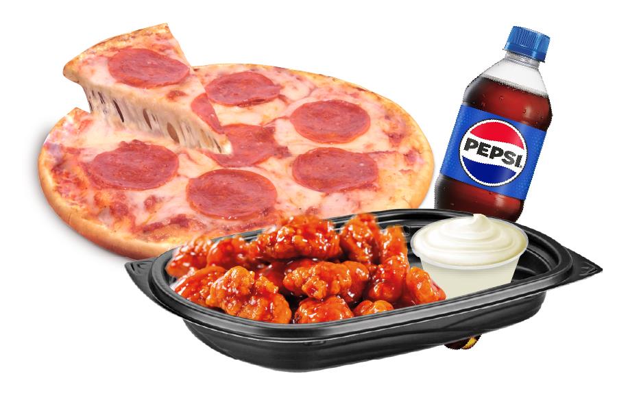 PIZZA PERSONAL CLASICA+BONELESS+REFRESCO 600 ML.