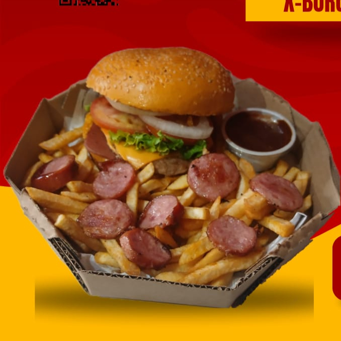 Acompanha 1 X Burguer + Batata com Cheddar , Catupiry, calabresa e molho
