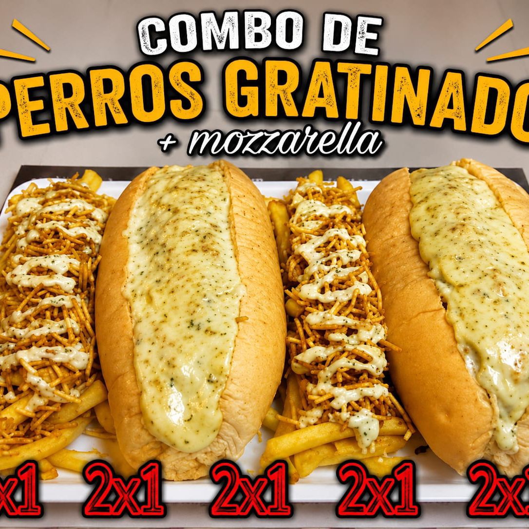 2 SUPER PERROS Gratinados +2 Porciones de Francesa