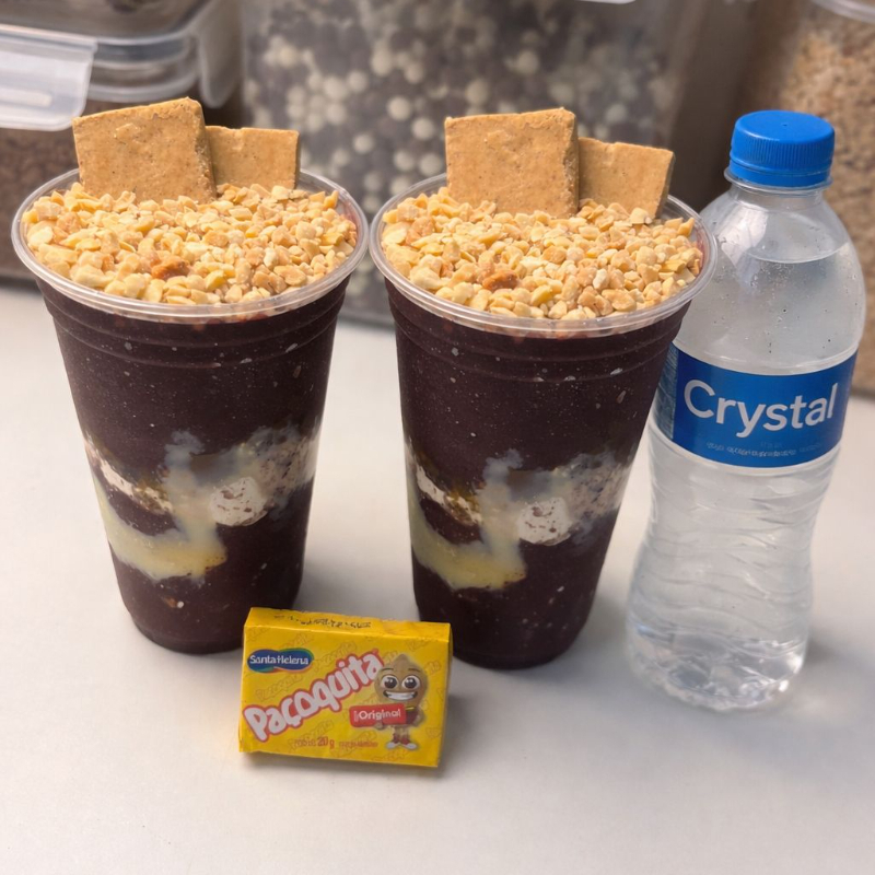 Creme de Avelã + Granulado de Amendoim + Leite condensado + Leite em pó + Paçoca Original + Agua de 500ml