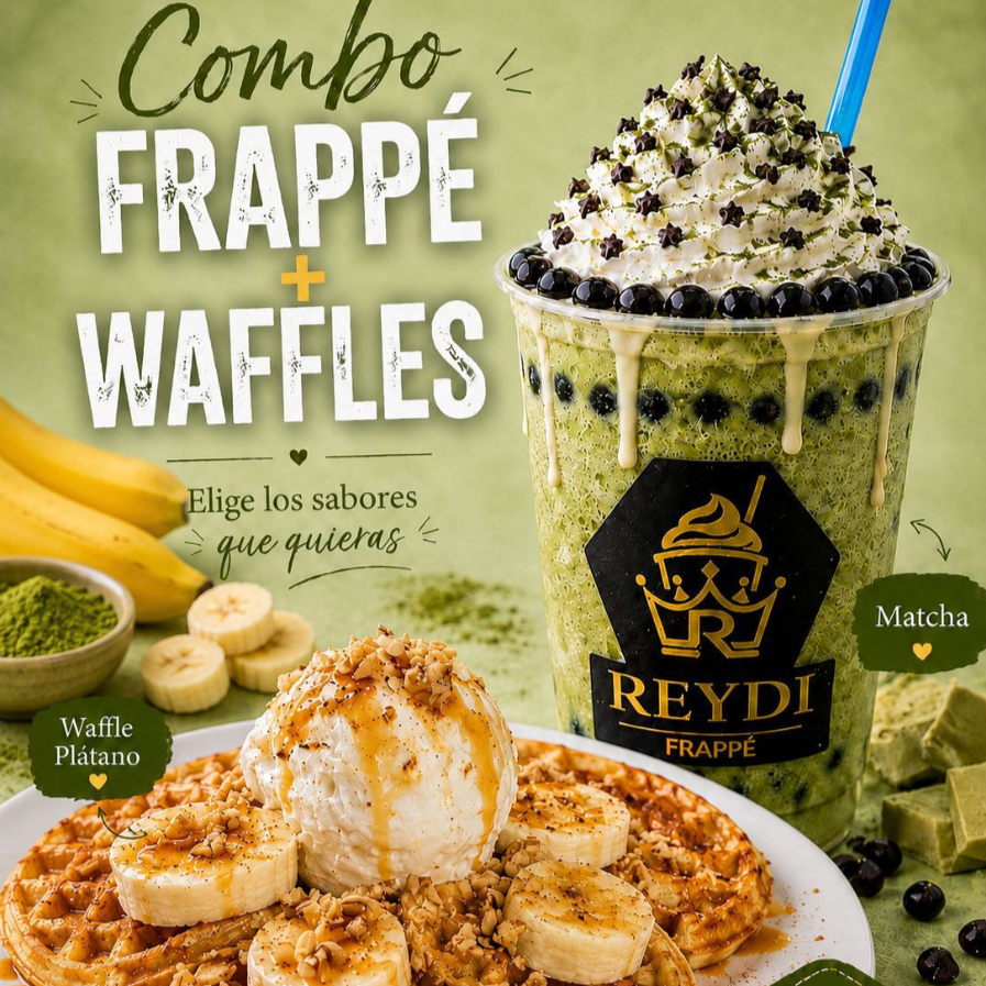 Combo Frappé de Matcha + Waffle Plátano