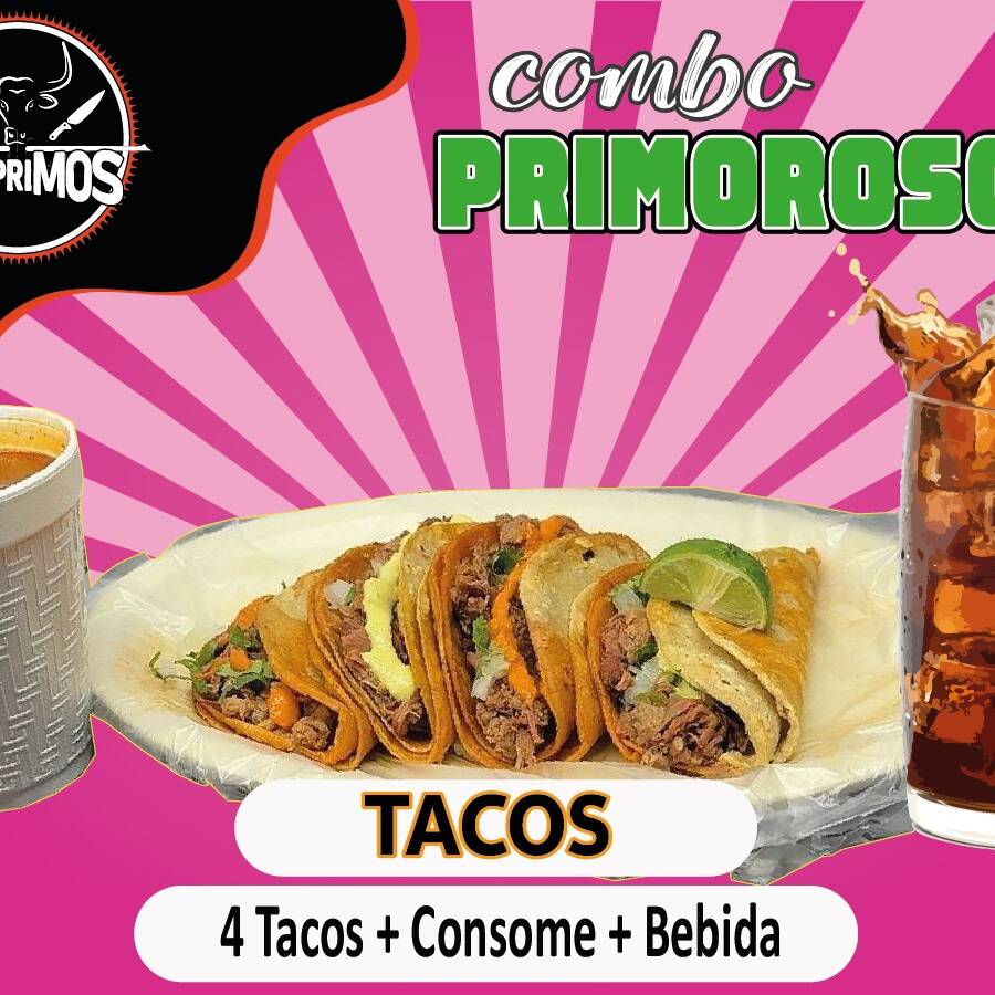 Combo 4 Tacos + Consomé + Agua de Sabor