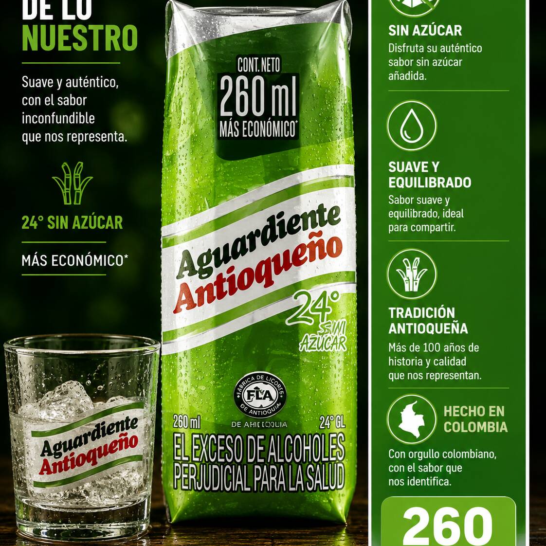 Aguardiente Antioqueño Verde X 260 ML