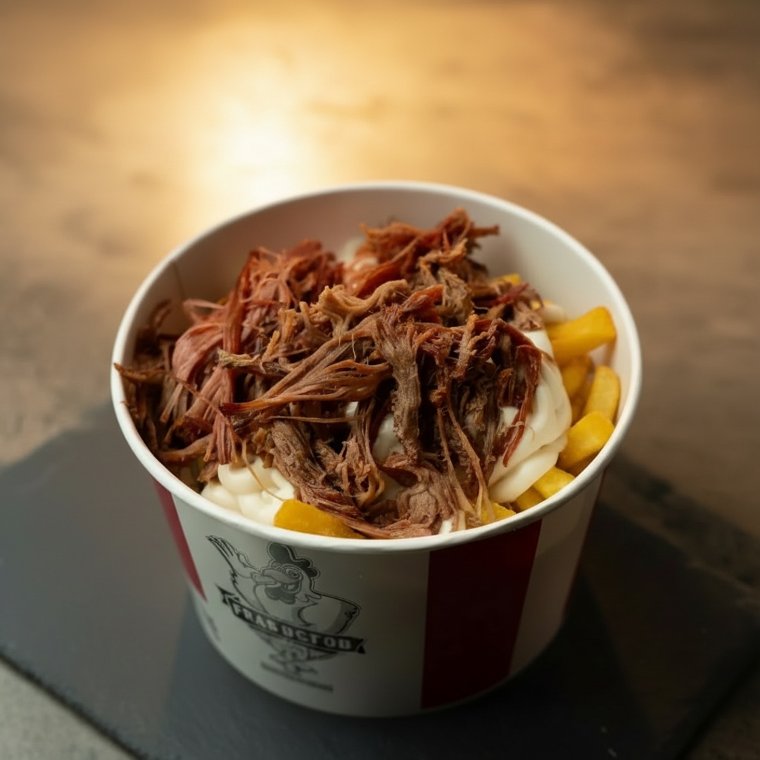 Batata Frita crocante coberta com Catupiry cremoso e costela desfiada saborosa.