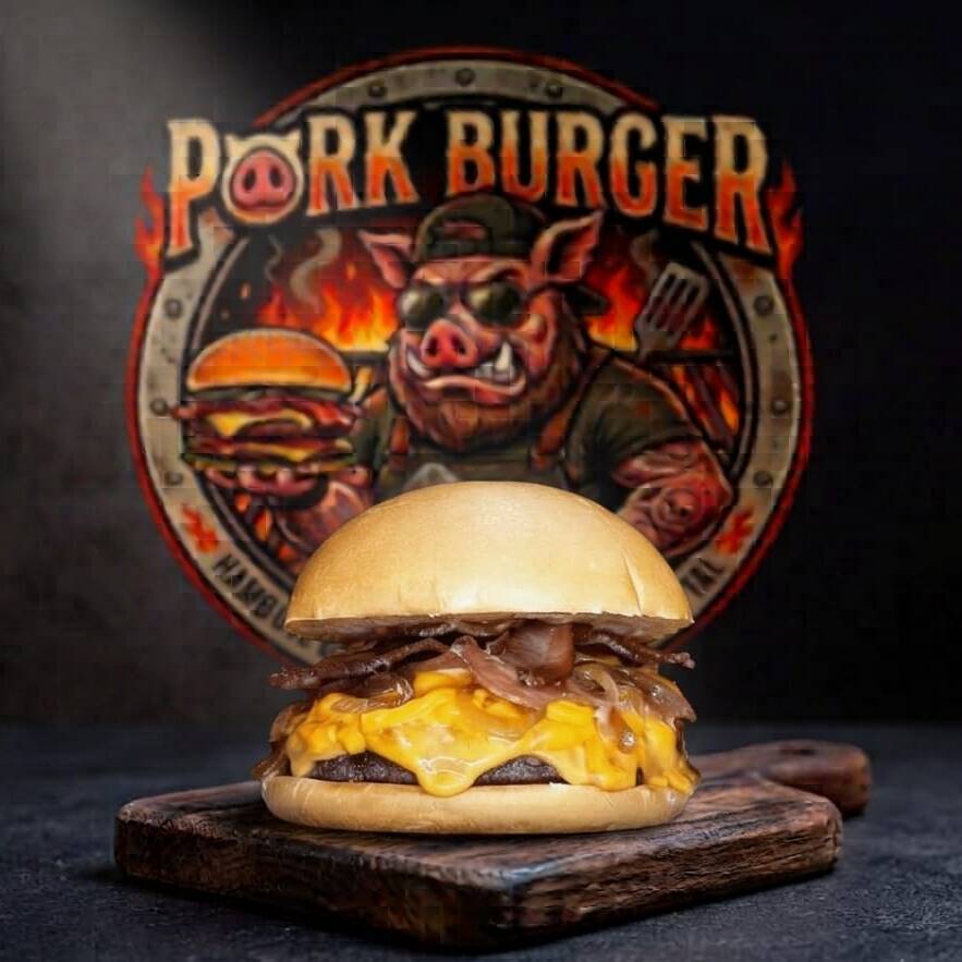 Hambúrguer Angus (Smash 100g - Esmagado na Chapa), com queijo cheddar americano derretido, cebola caramelizada e bastante cheddar cremoso que escorre. Ainda leva molho barbecue artesanal e bacon crocante com estalo. Tudo fechado em um pão selado para aguentar toda essa suculência.