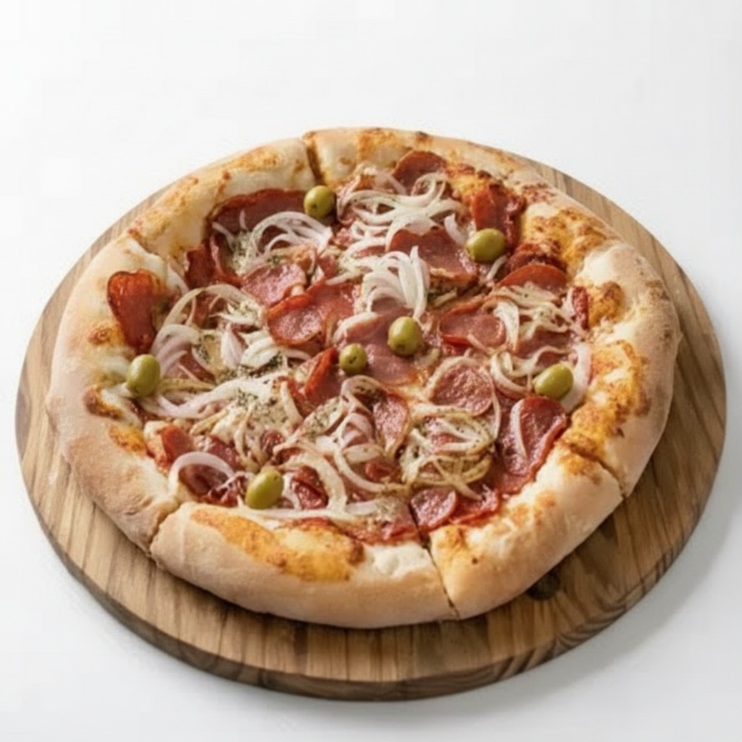 deliciosa pizza de calabresa fatiada com cebola