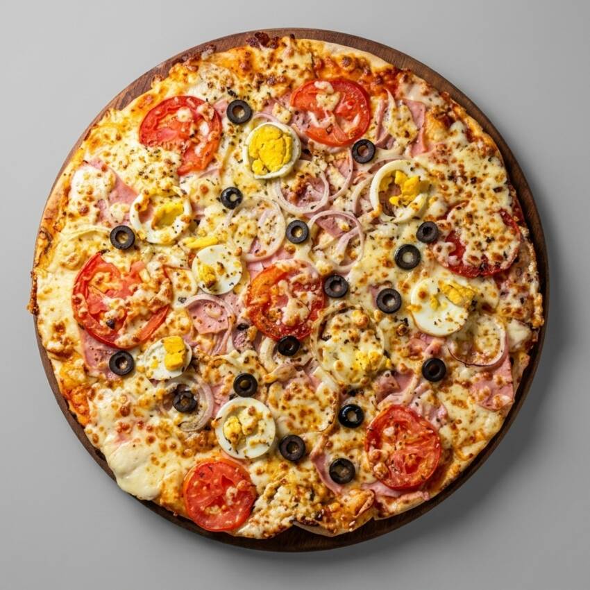 Pizza G | 08 Pedaços | 35cm
Essa aqui é completíssima, viu? Ovo cozido, tomate, cebola, azeitonas e muçarela. Cada pedaço é um pedacinho do paraíso!