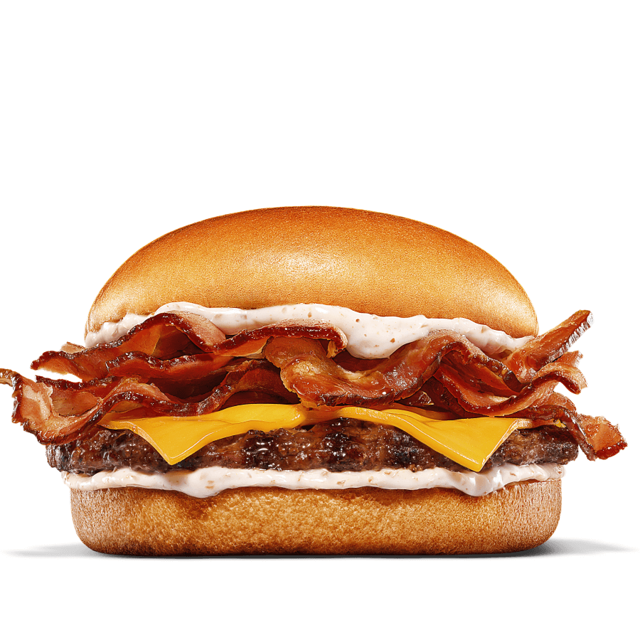 Chegou o novo King Bacon! Burger de carne 100% bovina grelhada no fogo, uma generosa porção de 6 fatias de bacon, 2 camadas da nossa irresistível Baconese e 2 fatias de queijo sabor cheddar em um pão brioche. A escolha perfeita para os amantes de bacon!