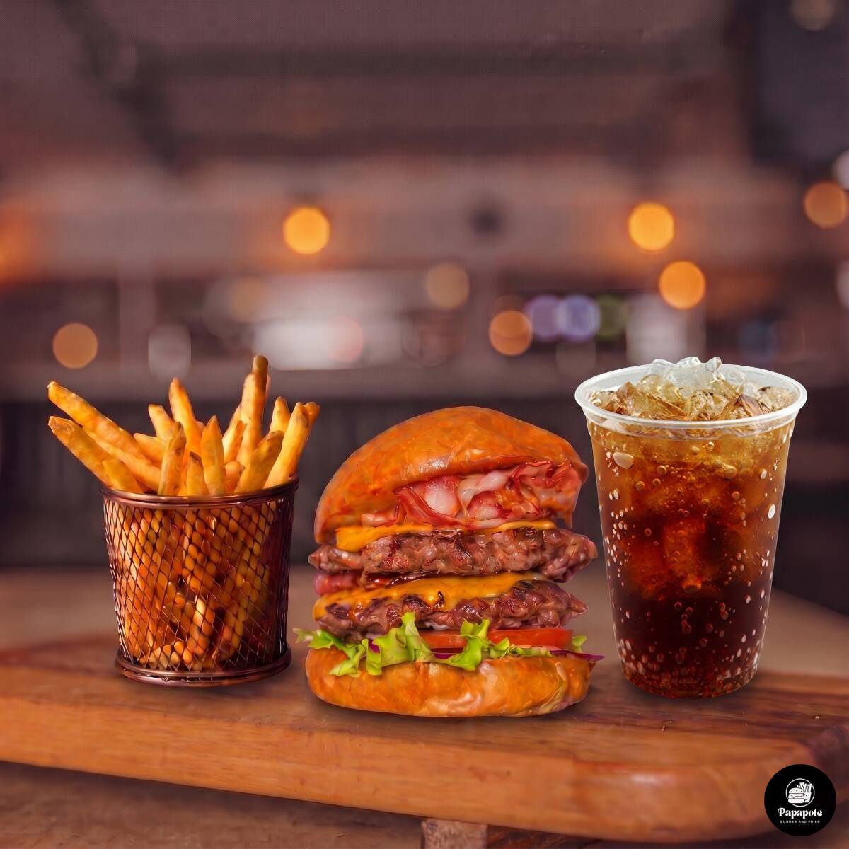 Hamburguesa Doble + Papas + Mr Tea 10 Oz🔥