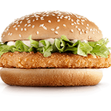 Pão grande com gergelim, hamburguer de frango empandado, maionese de alho, alface americana e tomate