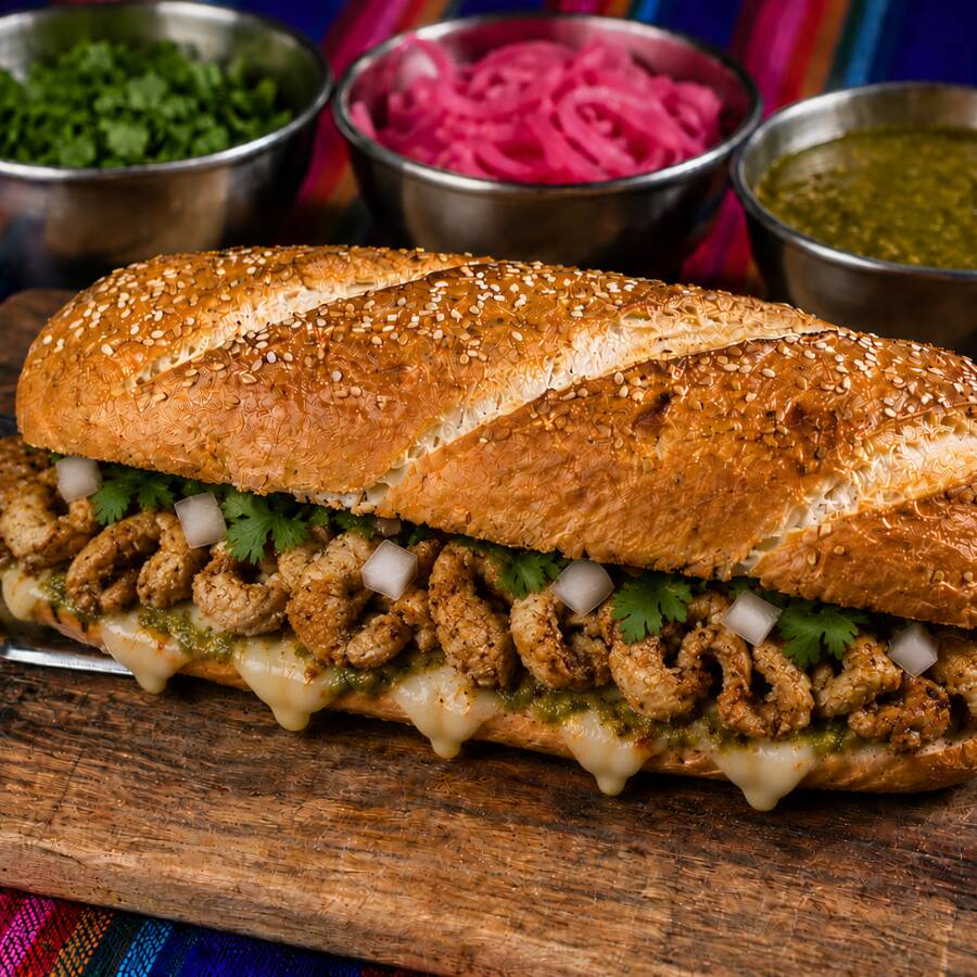 Baguette de tripa con aguacate