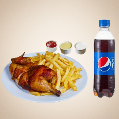 1/2 Pollo sin Ensalada + Pepsi 355 ml