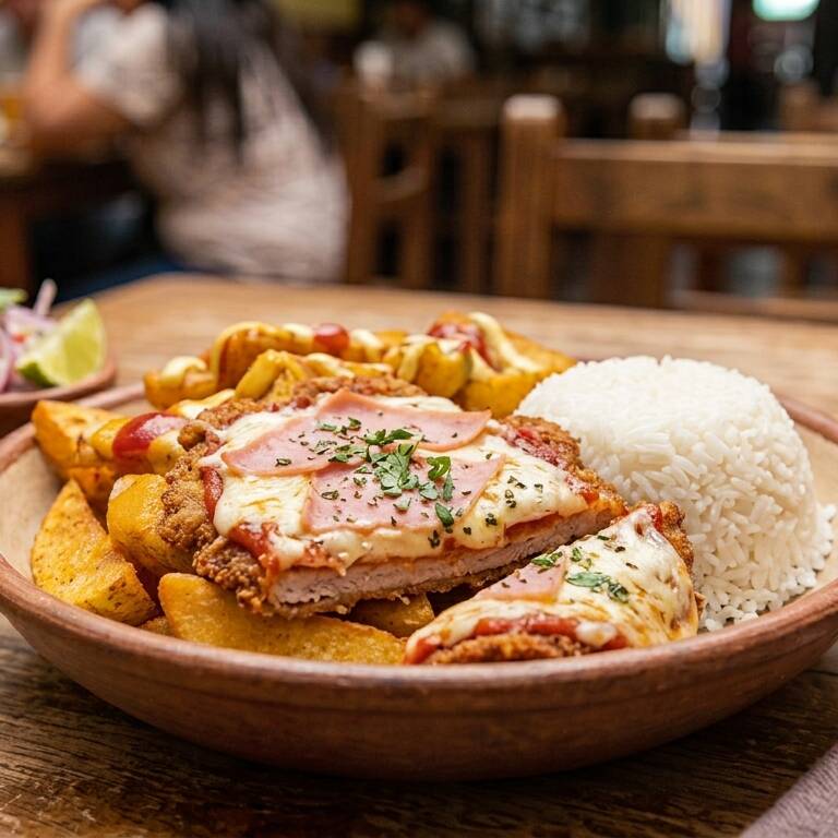 Milanesa a la Napolitana con Papas y Arroz