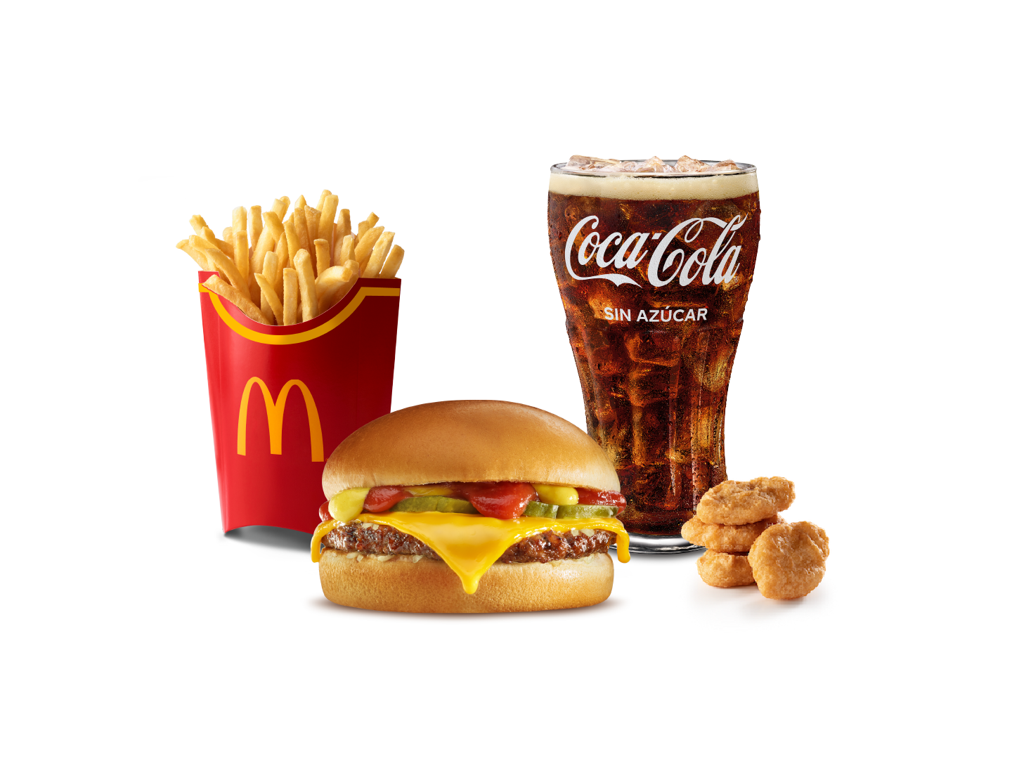 Hamburguesa con Queso, 4 Chicken McNuggets®, McPapas® Grandes y