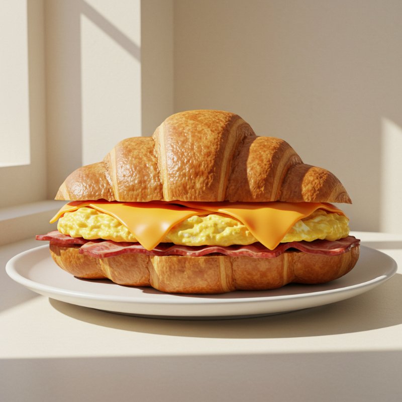 Croissant huevo, tocino y queso
