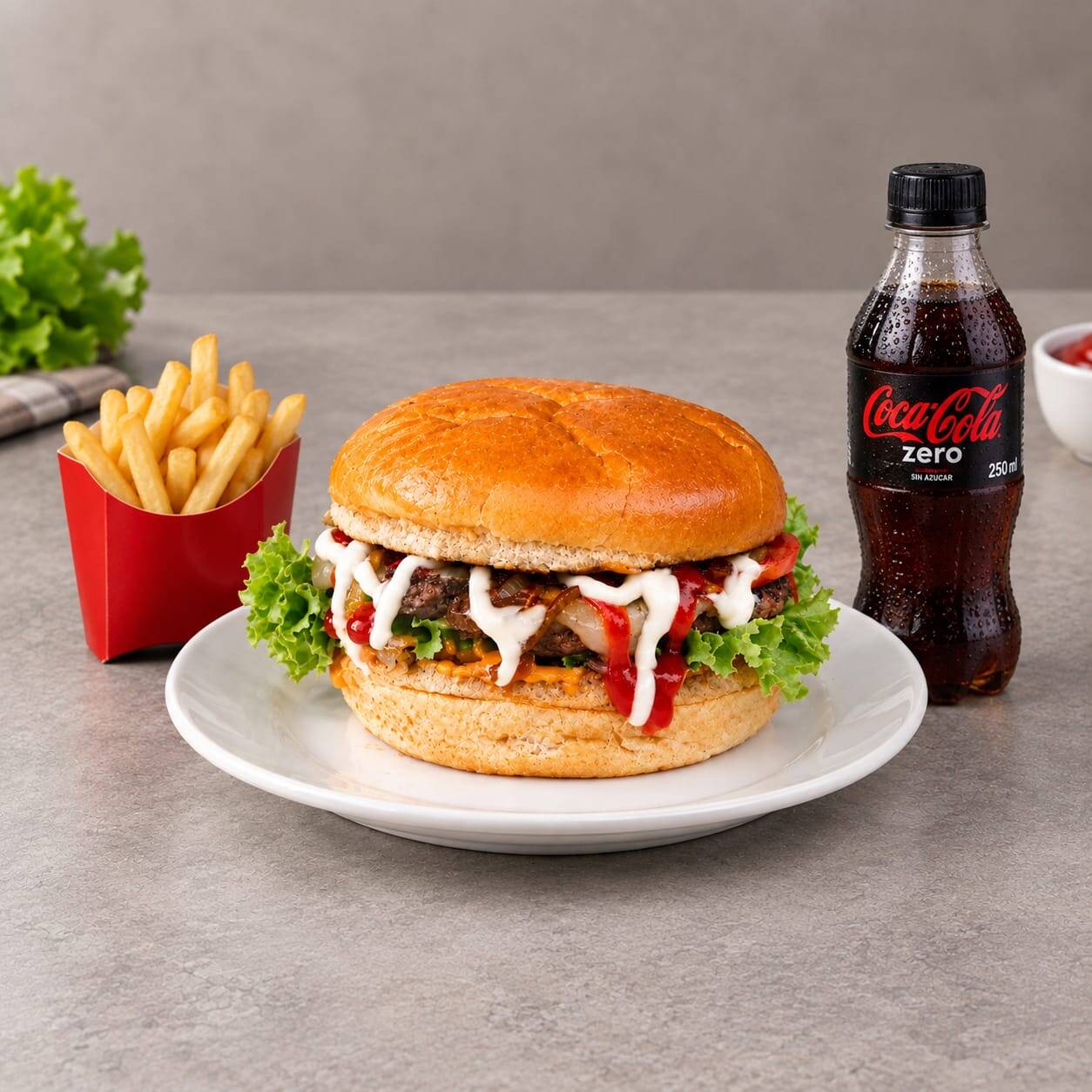 Combo: Hamburguesa El Origen Papas + Bebida
