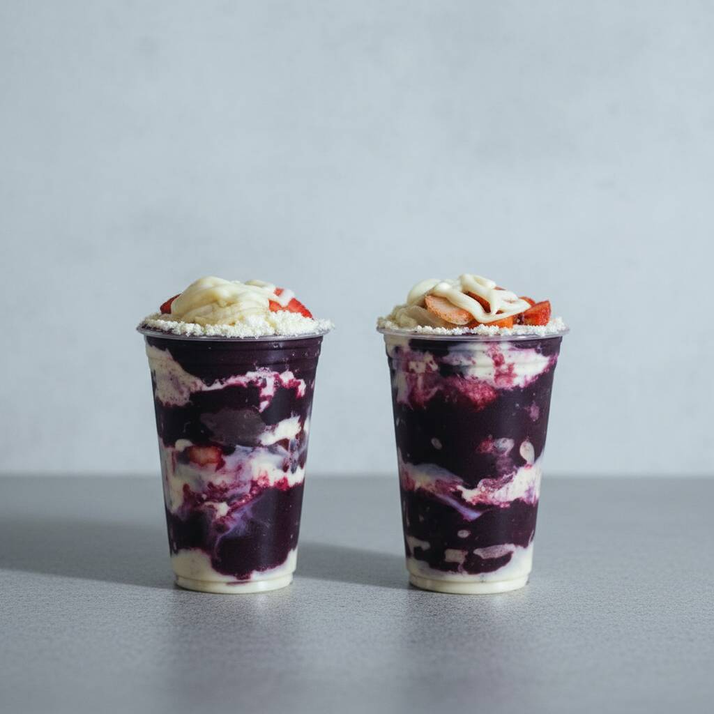 Leve 2 copos de 500ml preparados com açaí cremoso e uma combinação irresistível de creme de Ninho, morangos frescos, leite em pó e coco ralado. Uma mistura perfeita de sabores e texturas, trazendo refrescância, cremosidade e um toque especial a cada colherada. Ideal para compartilhar ou aproveitar em dobro!