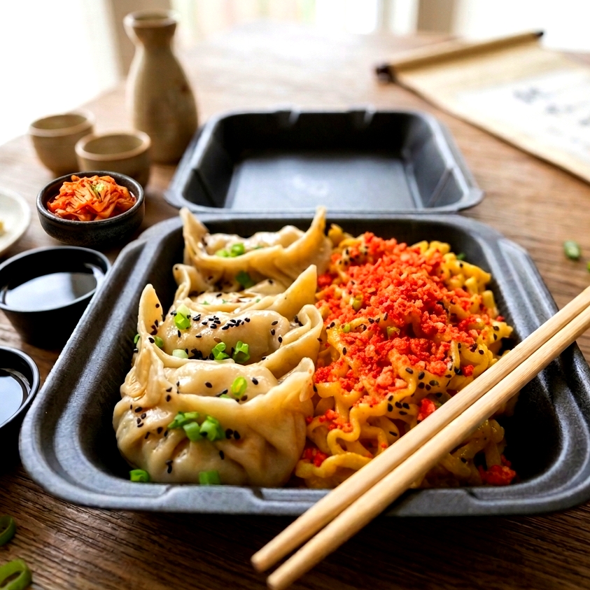 4 Dumplings y Ramen con Cheetos Flaming